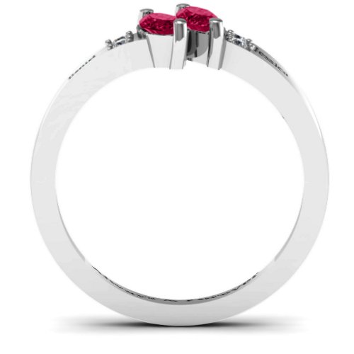 Twin Marquises and Accent Ring – Sterling Silver with Ruby and Cubic Zirconia