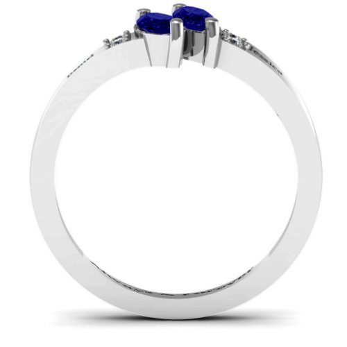 Twin Marquises and Accent Ring – Sterling Silver with Blue Sapphire and Cubic Zirconia