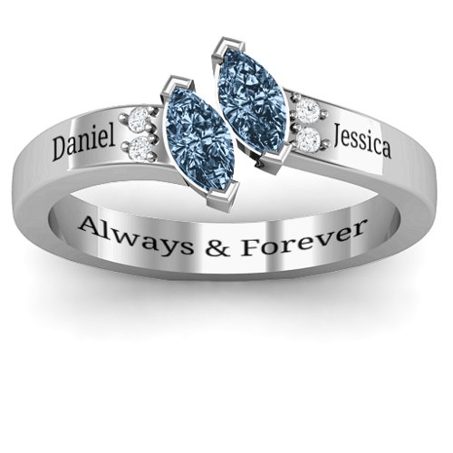 Twin Marquises and Accent Ring – Sterling Silver with Aquamarine and Cubic Zirconia