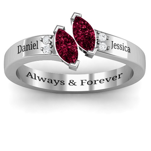 Twin Marquises and Accent Ring – Sterling Silver with Ruby and Cubic Zirconia