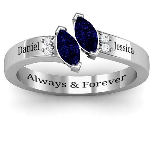 Twin Marquises and Accent Ring – Sterling Silver with Blue Sapphire and Cubic Zirconia