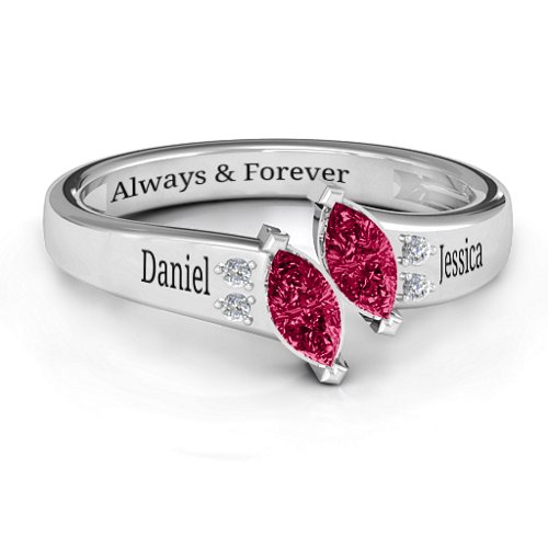 Twin Marquises and Accent Ring – Sterling Silver with Ruby and Cubic Zirconia