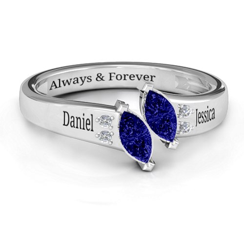 Twin Marquises and Accent Ring – Sterling Silver with Blue Sapphire and Cubic Zirconia