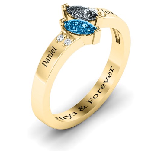 Twin Marquises and Accent Ring – 10K Yellow Gold with Blue Topaz and Cubic Zirconia