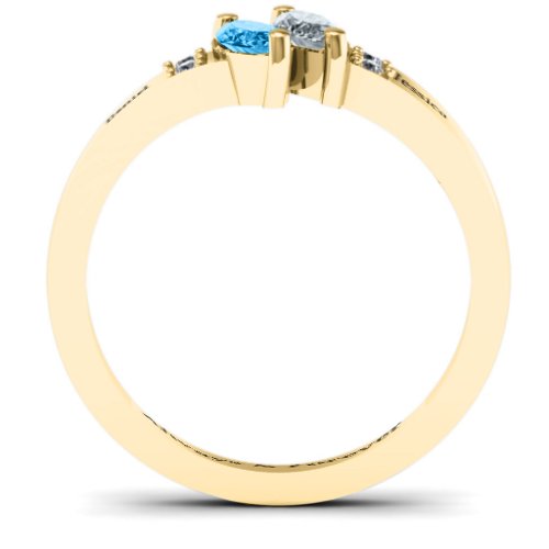 Twin Marquises and Accent Ring – 10K Yellow Gold with Blue Topaz and Cubic Zirconia