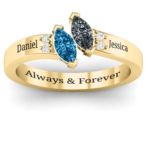 Twin Marquises and Accent Ring – 10K Yellow Gold with Blue Topaz and Cubic Zirconia