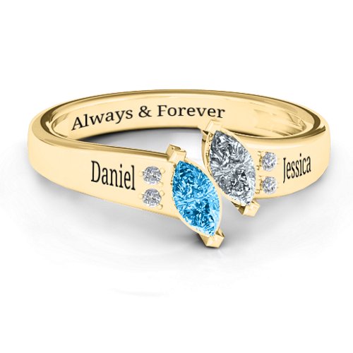 Twin Marquises and Accent Ring – 10K Yellow Gold with Blue Topaz and Cubic Zirconia