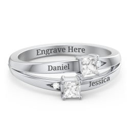 Two Stone Split Band Ring with Accents