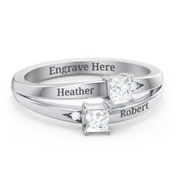 Two Stone Split Band Ring with Accents