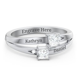 Two Stone Split Band Ring with Accents in 925 Sterling Silver with Diamond