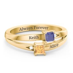 Two Stone Split Band Ring with Accents