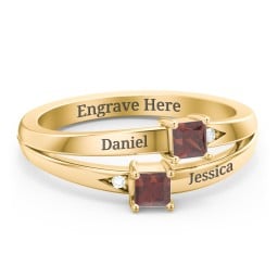 Two Stone Split Band Ring with Accents