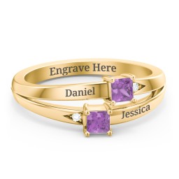 Two Stone Split Band Ring with Accents