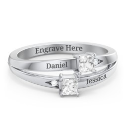 Two Stone Split Band Ring with Accents