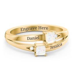 Two Stone Split Band Ring with Accents