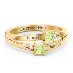 Two Stone Split Band Ring with Accents