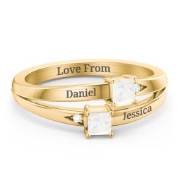 Two Stone Split Band Ring with Accents