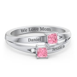 Two Stone Split Band Ring with Accents