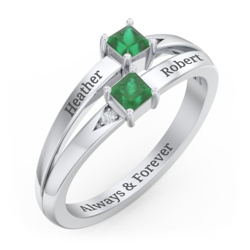 Two Stone Split Band Ring with Accents