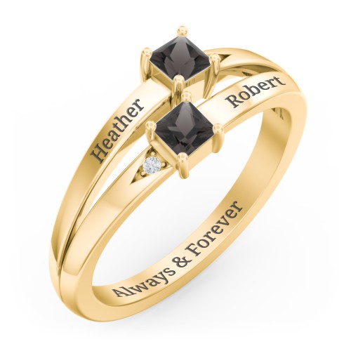 Two Stone Split Band Ring with Accents