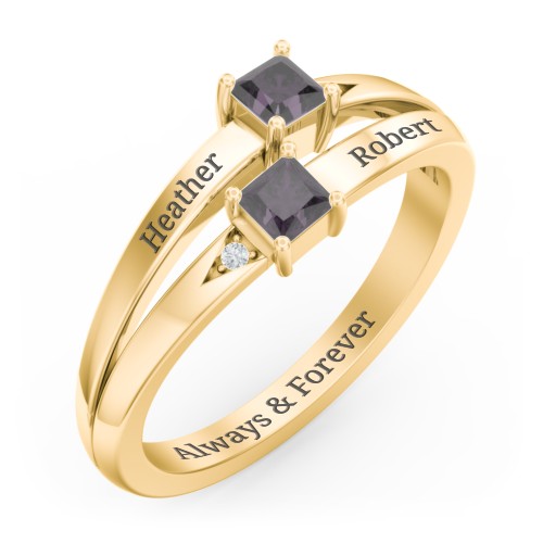 Two Stone Split Band Ring with Accents