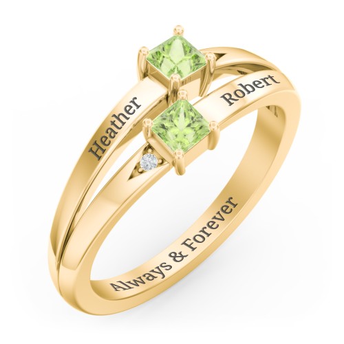Two Stone Split Band Ring with Accents