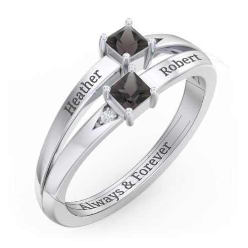 Two Stone Split Band Ring with Accents