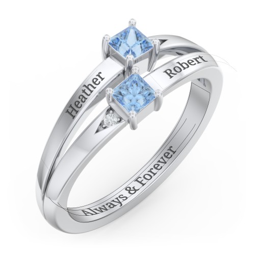 Two Stone Split Band Ring with Accents