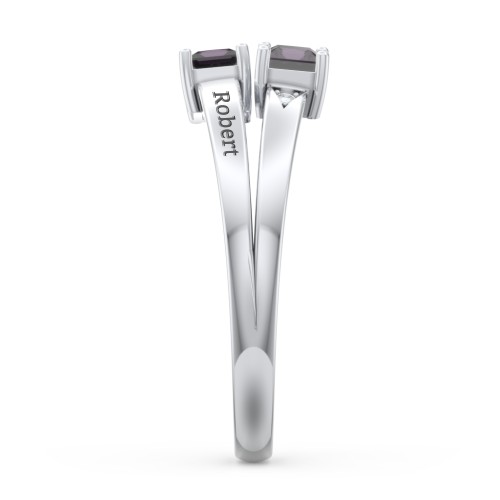 Two Stone Split Band Ring with Accents