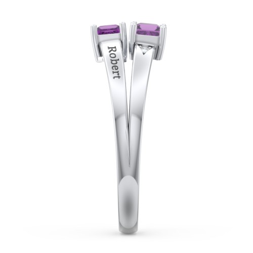 Two Stone Split Band Ring with Accents