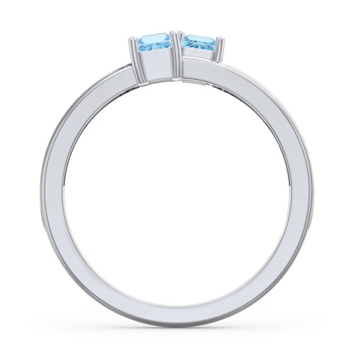 Two Stone Split Band Ring with Accents – Sterling Silver with Blue Topaz and Cubic Zirconia