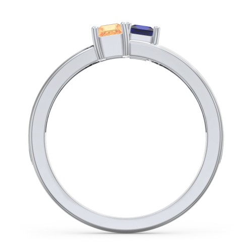 Two Stone Split Band Ring with Accents – Sterling Silver with Blue Sapphire, Citrine, and Cubic Zirconia