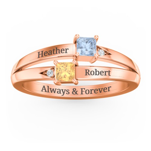 Two Stone Split Band Ring with Accents