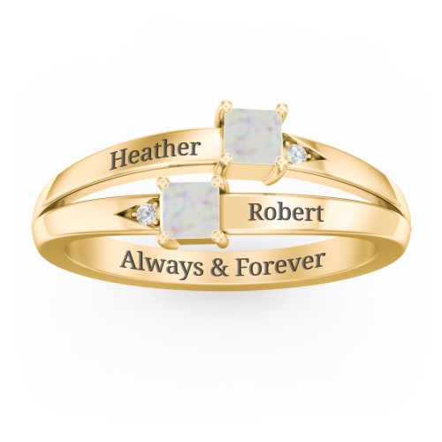 Two Stone Split Band Ring with Accents