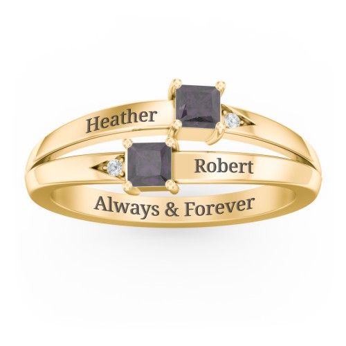 Two Stone Split Band Ring with Accents