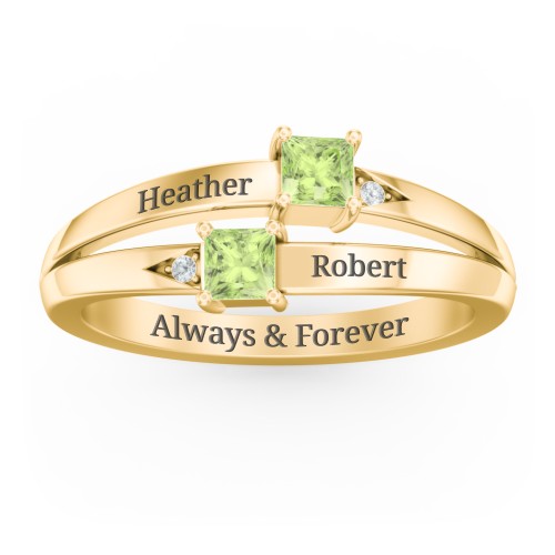Two Stone Split Band Ring with Accents