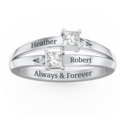 Two Stone Split Band Ring with Accents