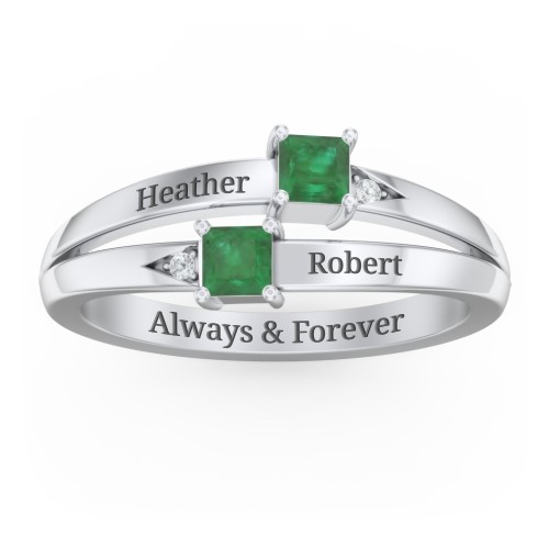 Two Stone Split Band Ring with Accents