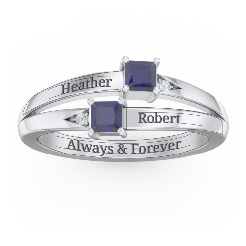 Two Stone Split Band Ring with Accents