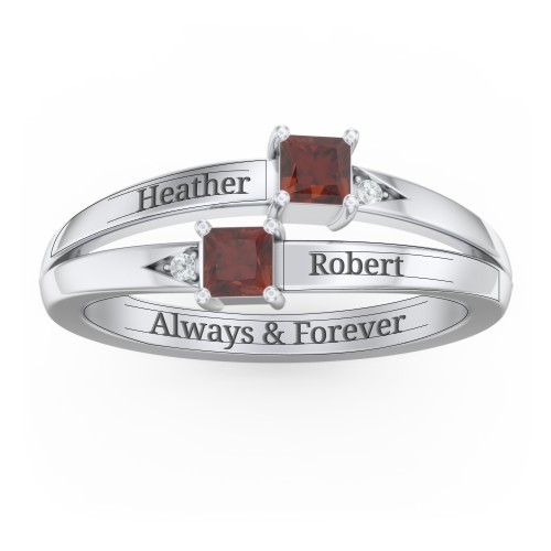 Two Stone Split Band Ring with Accents
