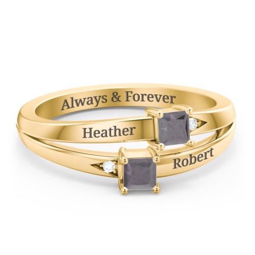 Two Stone Split Band Ring with Accents