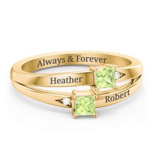 Two Stone Split Band Ring with Accents