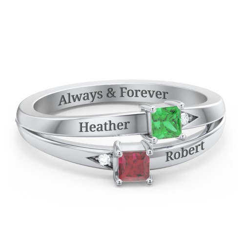 Two Stone Split Band Ring with Accents