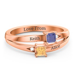 Two Stone Split Band Ring with Accents in 10K Solid Rose Gold with Blue Sapphire and Citrine
