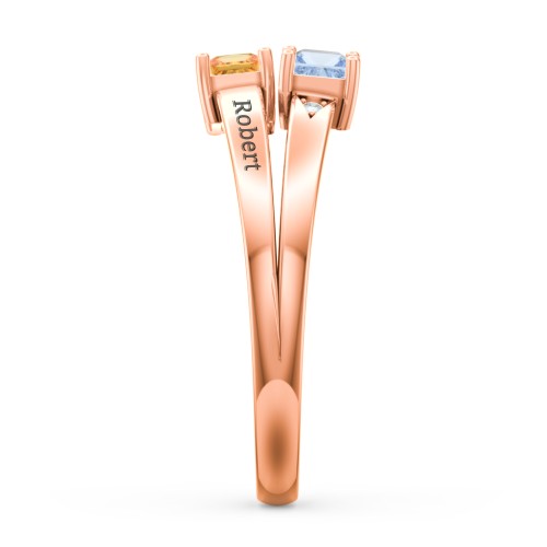 Two Stone Split Band Ring with Accents – 10K Rose Gold with Aquamarine, Citrine, and Cubic Zirconia