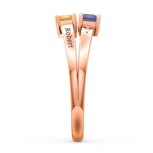 Two Stone Split Band Ring with Accents – 10K Rose Gold with Blue Sapphire, Citrine, and Cubic Zirconia