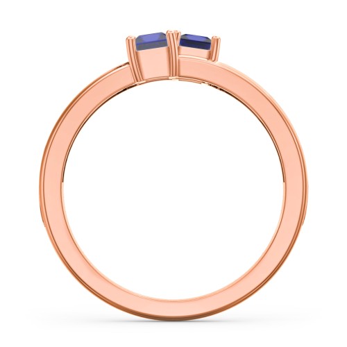 Two Stone Split Band Ring with Accents – 10K Rose Gold with Blue Sapphire and Cubic Zirconia
