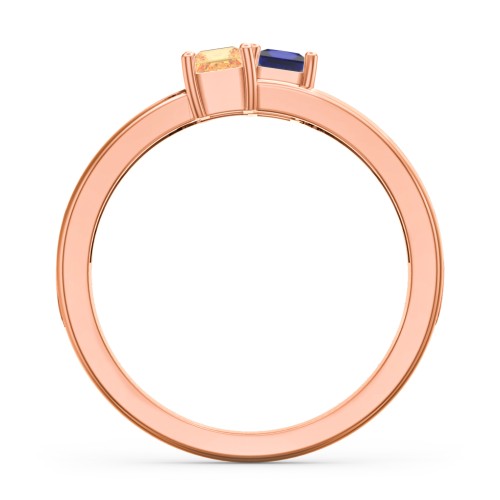 Two Stone Split Band Ring with Accents – 10K Rose Gold with Blue Sapphire, Citrine, and Cubic Zirconia