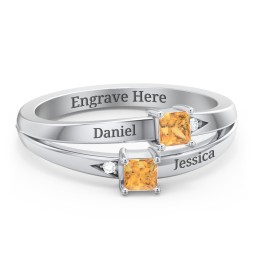 Two Stone Split Band Ring with Accents in 925 Sterling Silver with Citrine