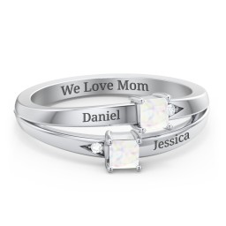Two Stone Split Band Ring with Accents in 925 Sterling Silver with Opal